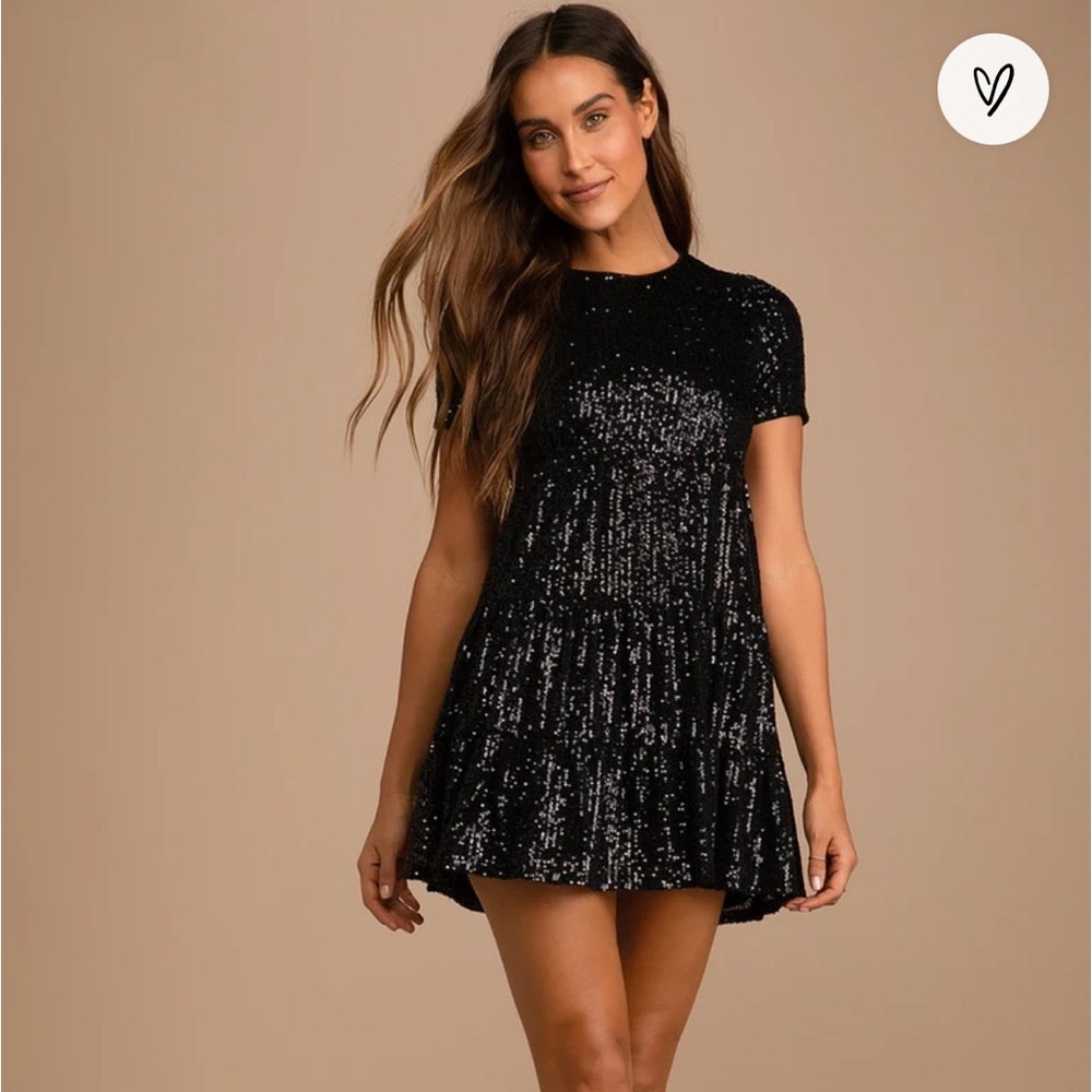 Taking a Shine Black Sequin Tiered Mini Shift Dress -  XL